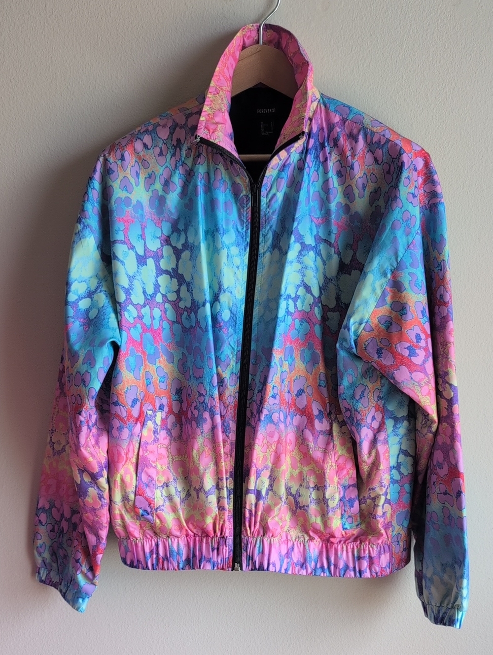 Rainbow Leopard Print Windbreaker Jacket, Size S, Lisa Frank Style